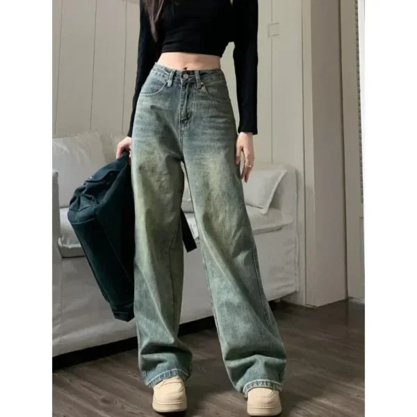 2024 Vintage Jeans Women Irregular High Waist Slimming Wide Leg Mop Long Pants Fashion Blue Baggy Jeans Y2K Streetwear Pants - Image 6