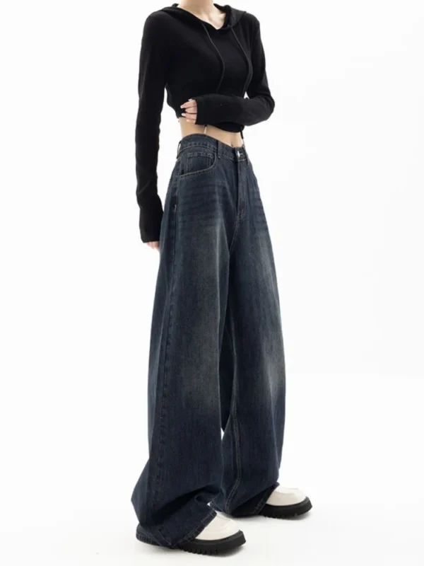 HOUZHOU Vintage Women Wide Leg Jeans Harajuku Baggy Denim Trousers Oversized Grunge Streetwear Y2k Autumn Pants Korean Fashion - Image 5