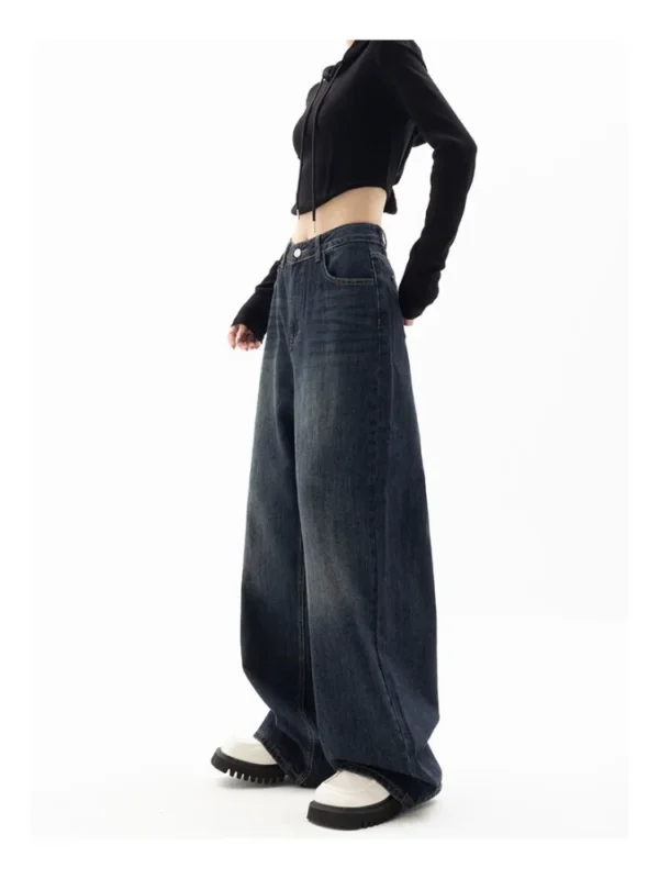 HOUZHOU Vintage Women Wide Leg Jeans Harajuku Baggy Denim Trousers Oversized Grunge Streetwear Y2k Autumn Pants Korean Fashion - Image 6