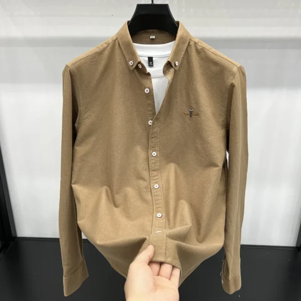 Fashion Brand Men's New Luxury Quality Autumn 100% Cotton Shirt Personalized Solid Color Exquisite Embroidery Long Sleeved Shirt - Image 6