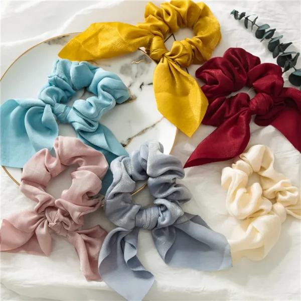 New Chiffon Bowknot Elastic Hair Bands For Women Girls Solid Color Scrunchies Headband Hair Ties Ponytail Holder Hair Accessorie - Image 5