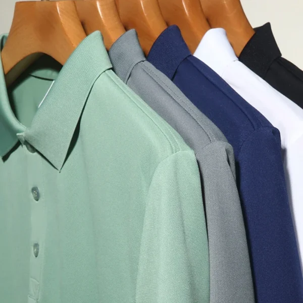 Men's Fashion Solid Short Sleeved Polo Shirt Summer Breathable Comfortable Top - Image 6