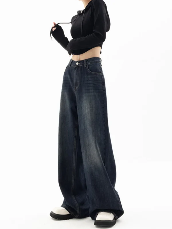 HOUZHOU Vintage Women Wide Leg Jeans Harajuku Baggy Denim Trousers Oversized Grunge Streetwear Y2k Autumn Pants Korean Fashion - Image 3
