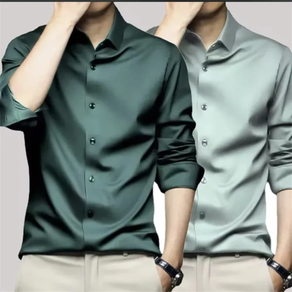 Men's Shirt Business Formal Social Banquet Wedding Fit Smooth Non-iron Green Korean Style No Pocket White Shirt Large Size 5XL