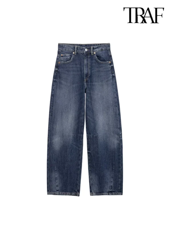 TRAF women's mid-rise silhouette loose jeans washed vintage style casual straight wide leg jeans fashionable versatile trousers - Image 5