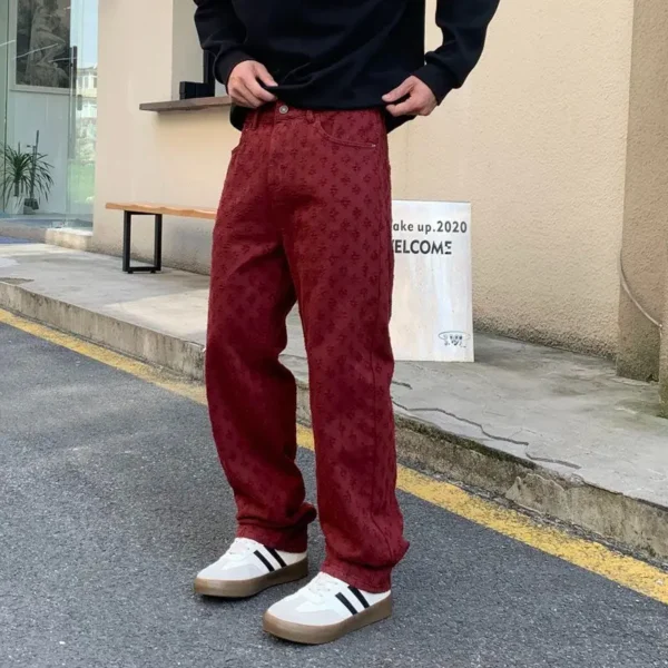 Blue jeans Personalized Men's jacquard pattern Vintage embossed Streetwear loose jeans men's pants loose straight bottoms men's - Image 3