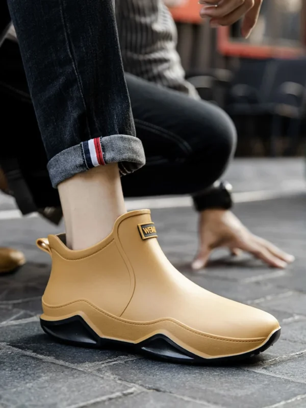 New Rain Shoes Ankle Women Waterproof Shoes Rain Boots Men Anti-slip Wear-resistant Plush Fashion Kitchen Summer Winter - Image 3