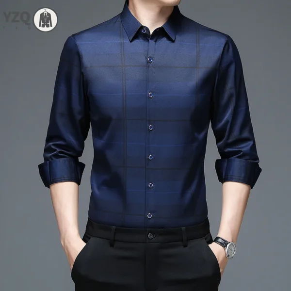 New Men's Casual Printed Long Sleeved Lapel Shirt for Spring and Autumn Fashion Comfortable Wrinkle Free Top Without Ironing - Image 4