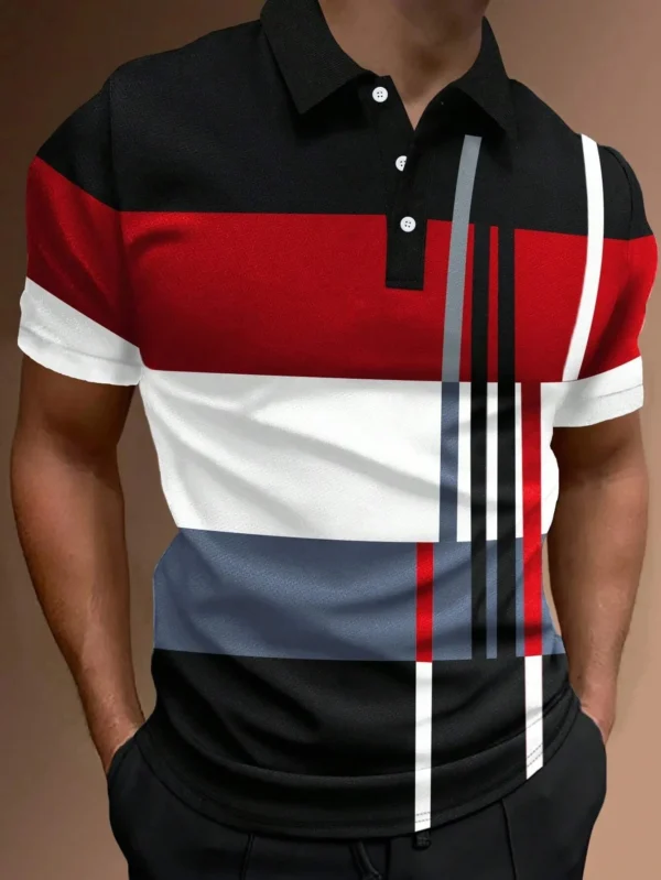 Male Golf Stripe Polo Men's Casual Short-Sleeved Polo Shirt Solid Color Lapel Fashion New Business Sports Breathable Shirt Tops