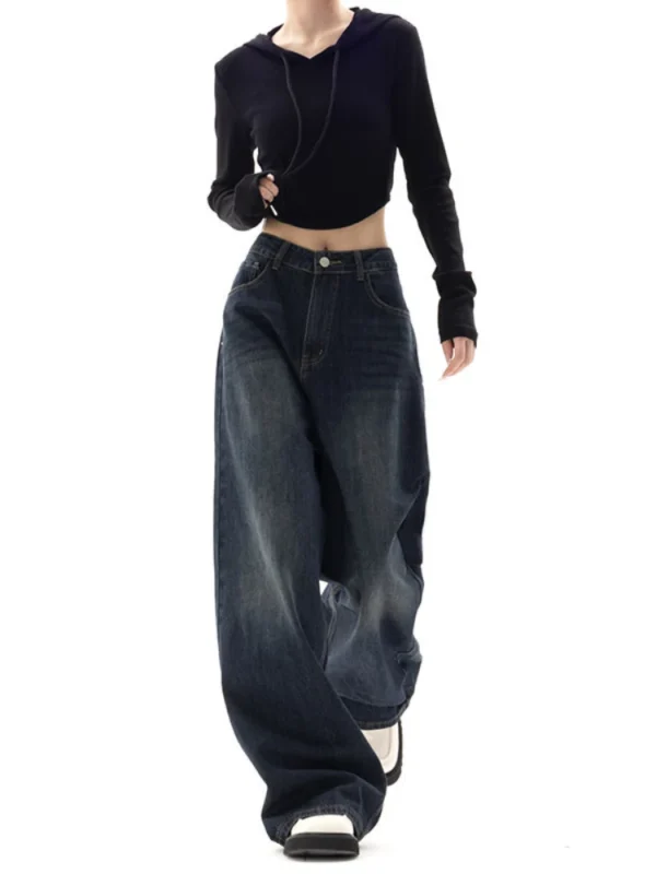 HOUZHOU Vintage Women Wide Leg Jeans Harajuku Baggy Denim Trousers Oversized Grunge Streetwear Y2k Autumn Pants Korean Fashion - Image 2