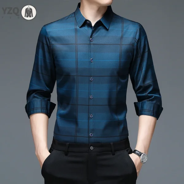 New Men's Casual Printed Long Sleeved Lapel Shirt for Spring and Autumn Fashion Comfortable Wrinkle Free Top Without Ironing - Image 3