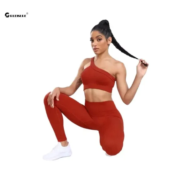 CHRLEISURE Seamless Sports Set Women Fitness Outfit Rib Yoga Suit Running Bra without Pad with Workout Leggings Gym Sportswear - Image 6