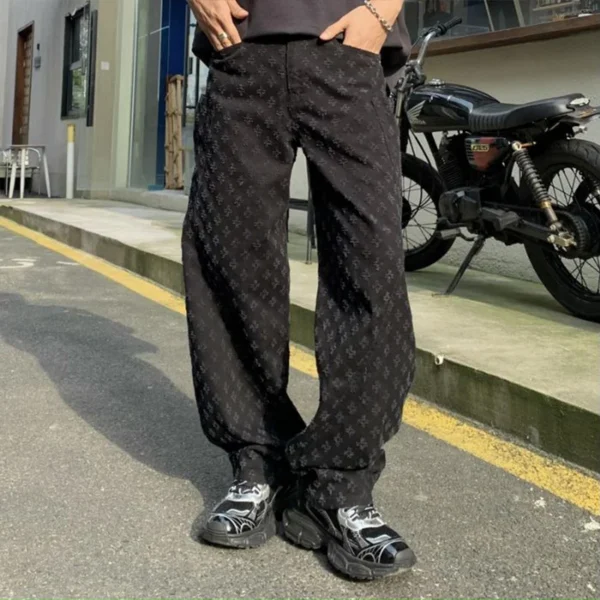 Y2K Personalized jacquard pattern jeans men's Vintage embossed Streetwear loose jeans men's pants straight loose bottoms men's ﻿ - Image 6