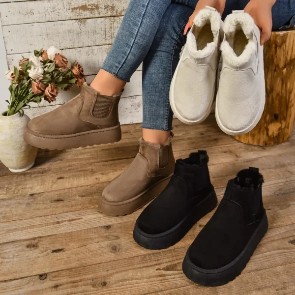 2024 Winter Women Short Plush Warm Snow Boots Casual Shoes New Suede Fur Chelsea Ankle Boots Flats Platform Ladies Shoes Botas - Image 6