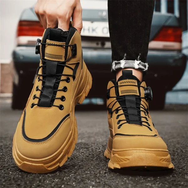 Men's new rotary button men's outdoor work boots thick sole high top casual fashion all the way up men's shoes - Image 3