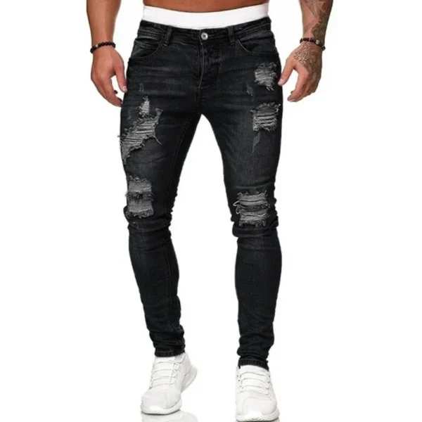 Fashion Street Style Ripped Skinny Jeans Men Vintage wash Solid Denim Trouser Mens Casual Slim fit pencil denim Pants hot sale - Image 5