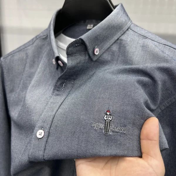 Fashion Brand Men's New Luxury Quality Autumn 100% Cotton Shirt Personalized Solid Color Exquisite Embroidery Long Sleeved Shirt - Image 3