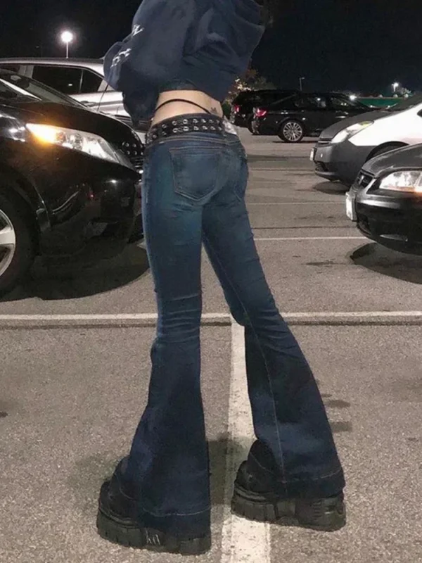 Kalevest Y2K High Street Low Rise Jeans Blue Women Pants Bootcut Pockets Jeans Streetwear Low Waist Jeans Wide Leg Pants - Image 6