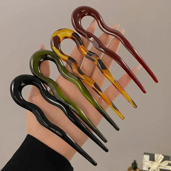 U-Shaped Hair Fork Fashion Tortoiseshell Acetate Hairpin Geometric Design Headwear Hair Sticks Women Girls - Image 2