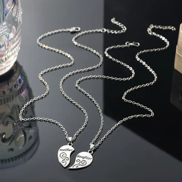 2pcs Antique Silver-plated Necklace Fashionable Mother Beautiful Daughter Combination For Love Parent Child Style Jewelry - Image 3