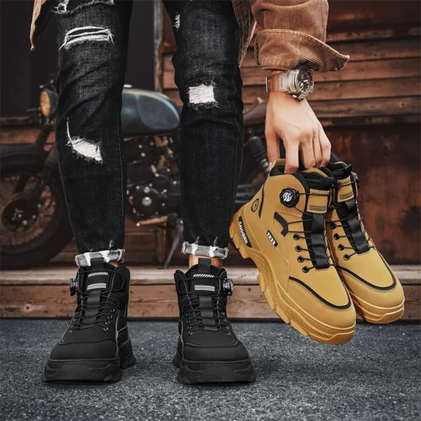 Men's new rotary button men's outdoor work boots thick sole high top casual fashion all the way up men's shoes - Image 5