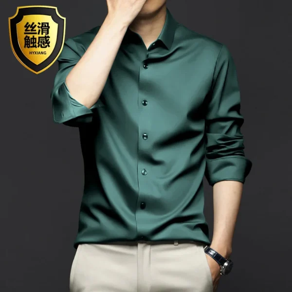 Men's Shirt Business Formal Social Banquet Wedding Fit Smooth Non-iron Green Korean Style No Pocket White Shirt Large Size 5XL - Image 2