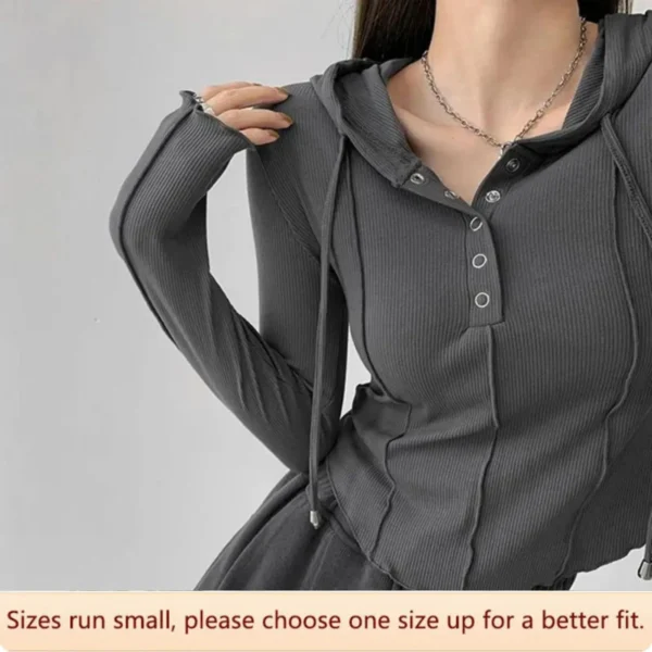 Rimocy Hooded Button Up Lady Crop Top Women Biaby Button Up Women Summer Spring Slim Fit Long Sleeve Y2K Streetwear Wild Elastic - Image 2