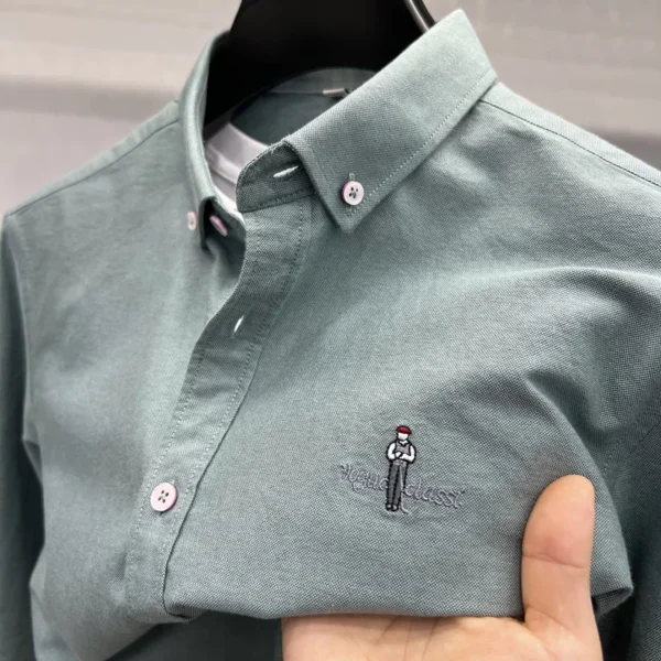 Fashion Brand Men's New Luxury Quality Autumn 100% Cotton Shirt Personalized Solid Color Exquisite Embroidery Long Sleeved Shirt - Image 4