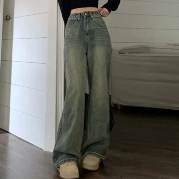 2024 Vintage Jeans Women Irregular High Waist Slimming Wide Leg Mop Long Pants Fashion Blue Baggy Jeans Y2K Streetwear Pants - Image 3