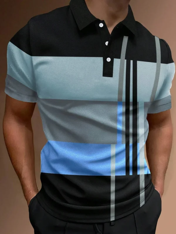 Male Golf Stripe Polo Men's Casual Short-Sleeved Polo Shirt Solid Color Lapel Fashion New Business Sports Breathable Shirt Tops - Image 4