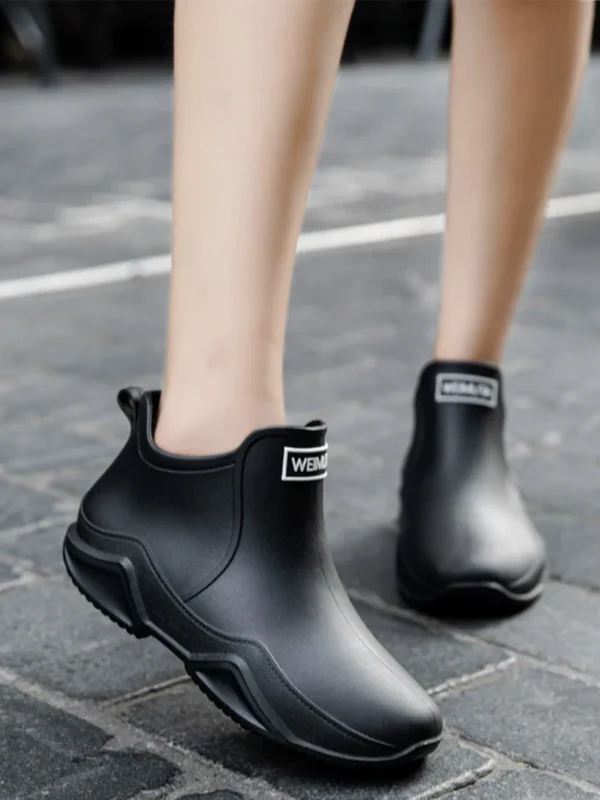 New Rain Shoes Ankle Women Waterproof Shoes Rain Boots Men Anti-slip Wear-resistant Plush Fashion Kitchen Summer Winter - Image 4