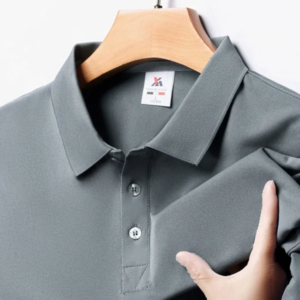 Men's Fashion Solid Short Sleeved Polo Shirt Summer Breathable Comfortable Top - Image 2