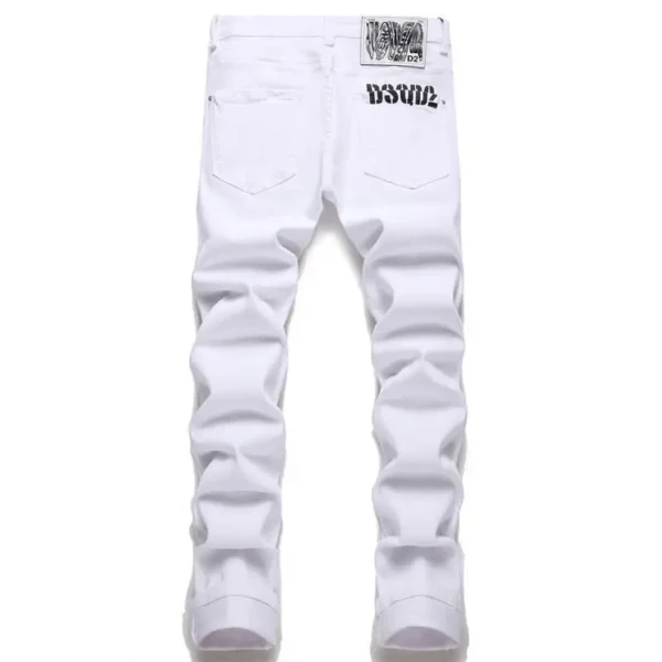 2025 new European and American pure white men's jeans slim fit elastic men's jeans - Image 4