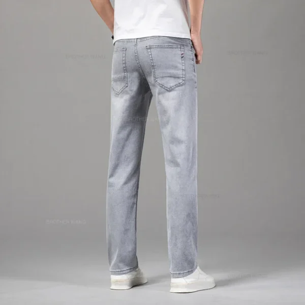 Summer Thin Men's Elastic Cotton Jeans Fashion Gray Comfortable Business Straight Casual Pants Brand Male Clothes Trousers - Image 2