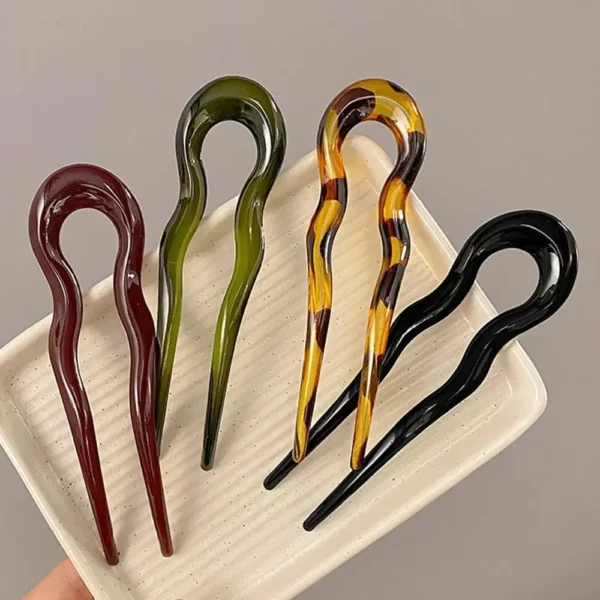 U-Shaped Hair Fork Fashion Tortoiseshell Acetate Hairpin Geometric Design Headwear Hair Sticks Women Girls