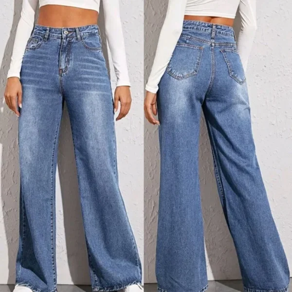 Blue Jeans for Women Wide Leg Pants Straight Long Pant Denim Trousers High Waist Y2k Loose Elegant Trouser Autumn Spring 2024