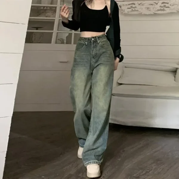 2024 Vintage Jeans Women Irregular High Waist Slimming Wide Leg Mop Long Pants Fashion Blue Baggy Jeans Y2K Streetwear Pants - Image 4