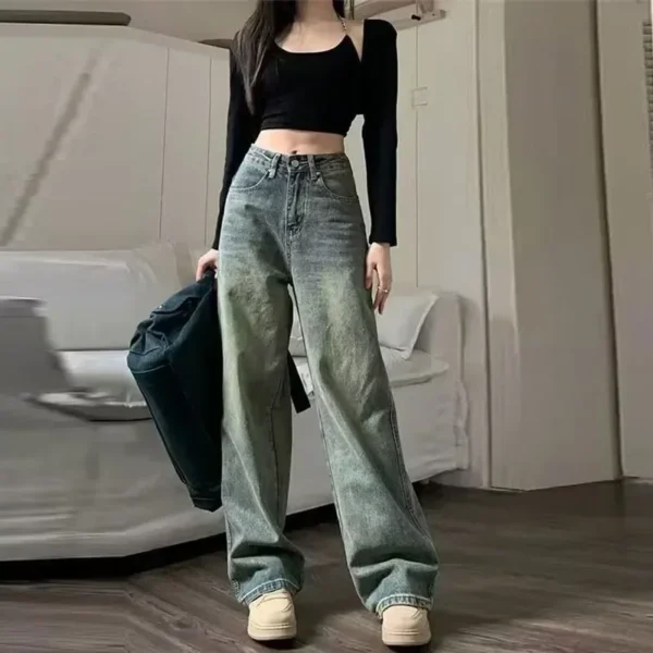 2024 Vintage Jeans Women Irregular High Waist Slimming Wide Leg Mop Long Pants Fashion Blue Baggy Jeans Y2K Streetwear Pants - Image 2