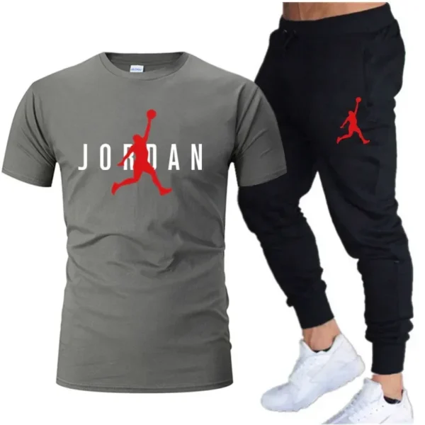 2025 Summer Men's Tracksuit Suit Brand Short Sleeve T-Shirt + Trousers 2-Piece Sets Fitness Jogging Sports Pants Sportswear Suit - Image 3