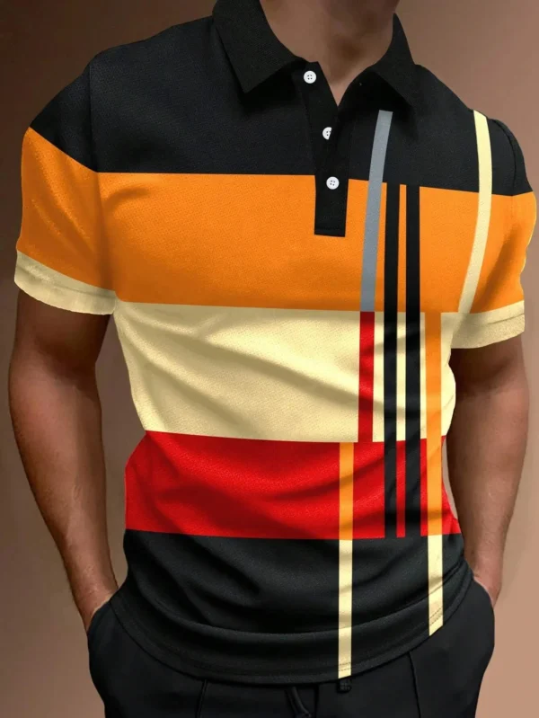 Male Golf Stripe Polo Men's Casual Short-Sleeved Polo Shirt Solid Color Lapel Fashion New Business Sports Breathable Shirt Tops - Image 5