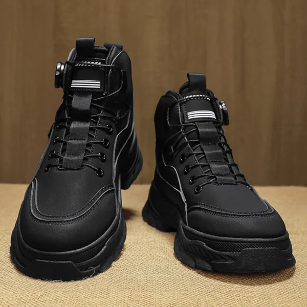 Men's new rotary button men's outdoor work boots thick sole high top casual fashion all the way up men's shoes - Image 2